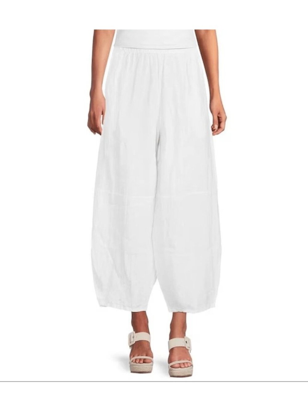 Bryn Walker Small Olivier White Linen Ankle Lantern Pull-On Pants